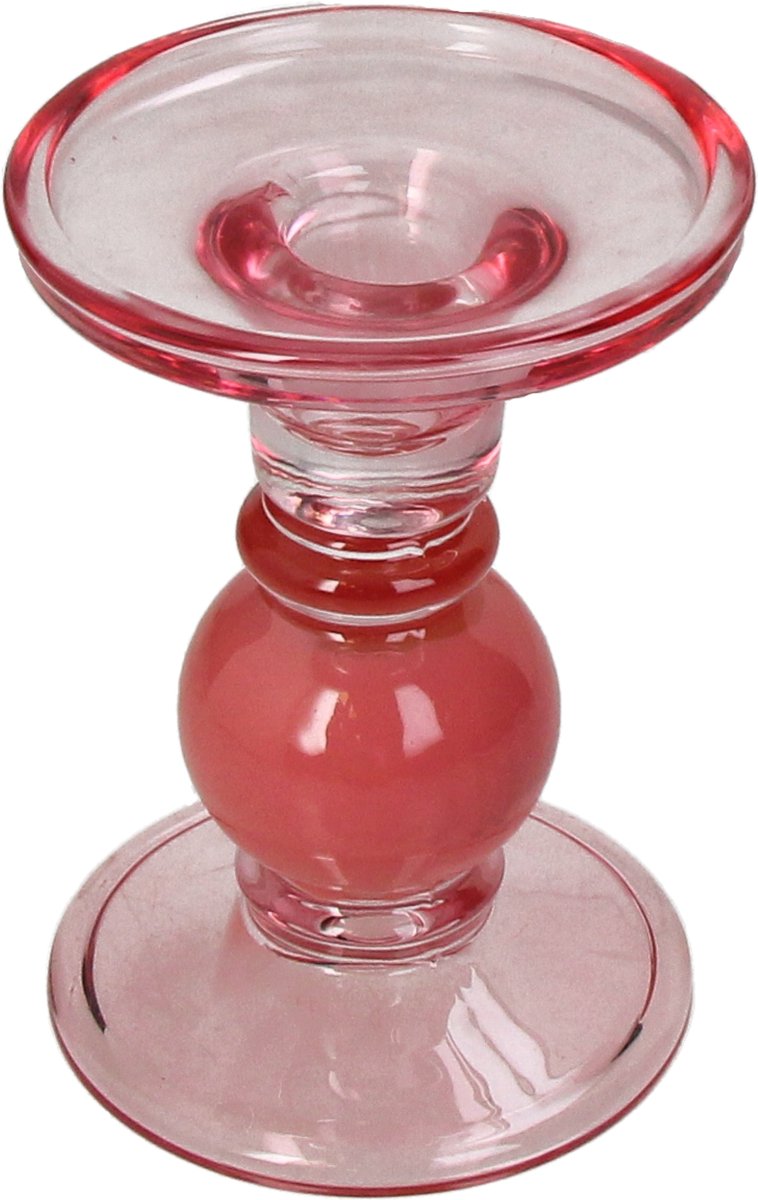 Bougeoir collection Hd verre rose 9x9x13cm