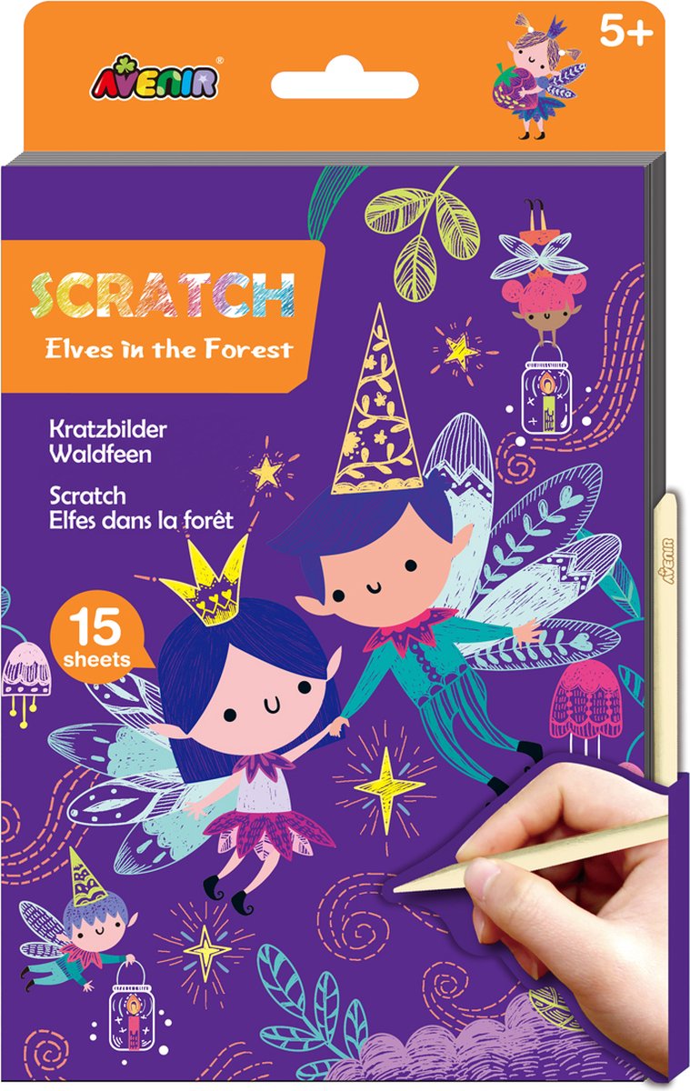 Avenir livre d'art à gratter a5 - lutins dans la forêt - 15 pages - jeu créatif - 5+