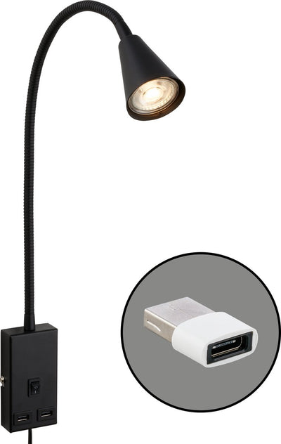 Briloner justra - lampe enfichable - lampe de lecture - rotatif - 2 ports USB - applique murale - 48,5 x 6 x 42,5 cm - noir