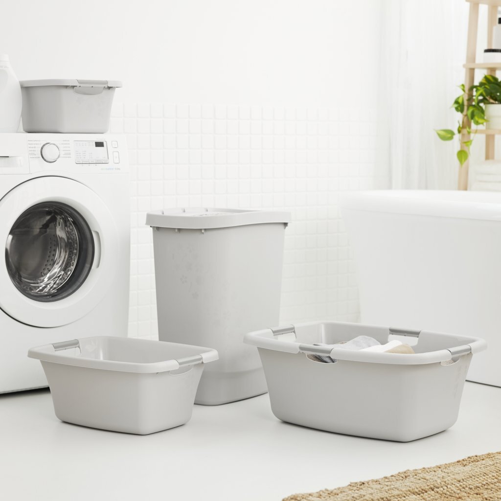 Rotho panier à linge fleurs 12l gris froid