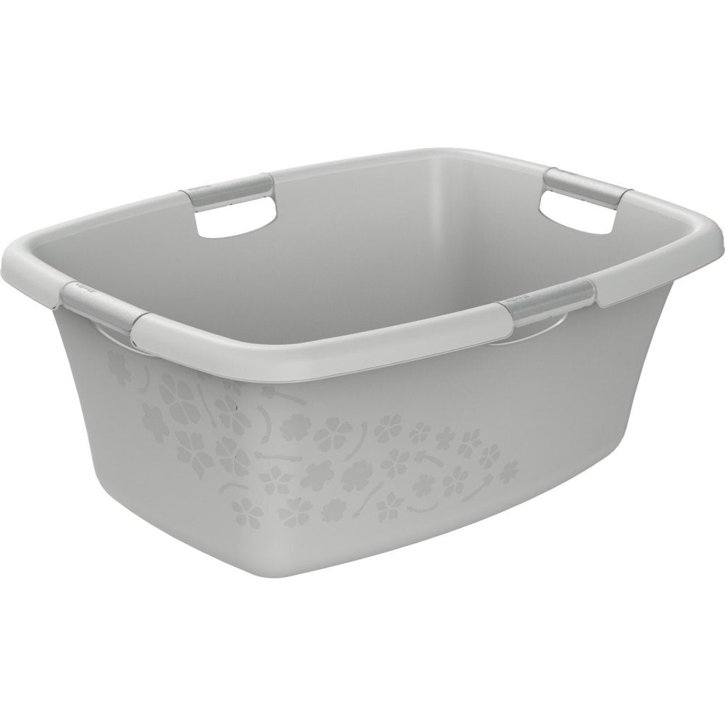 Rotho panier à linge fleurs 50l gris froid