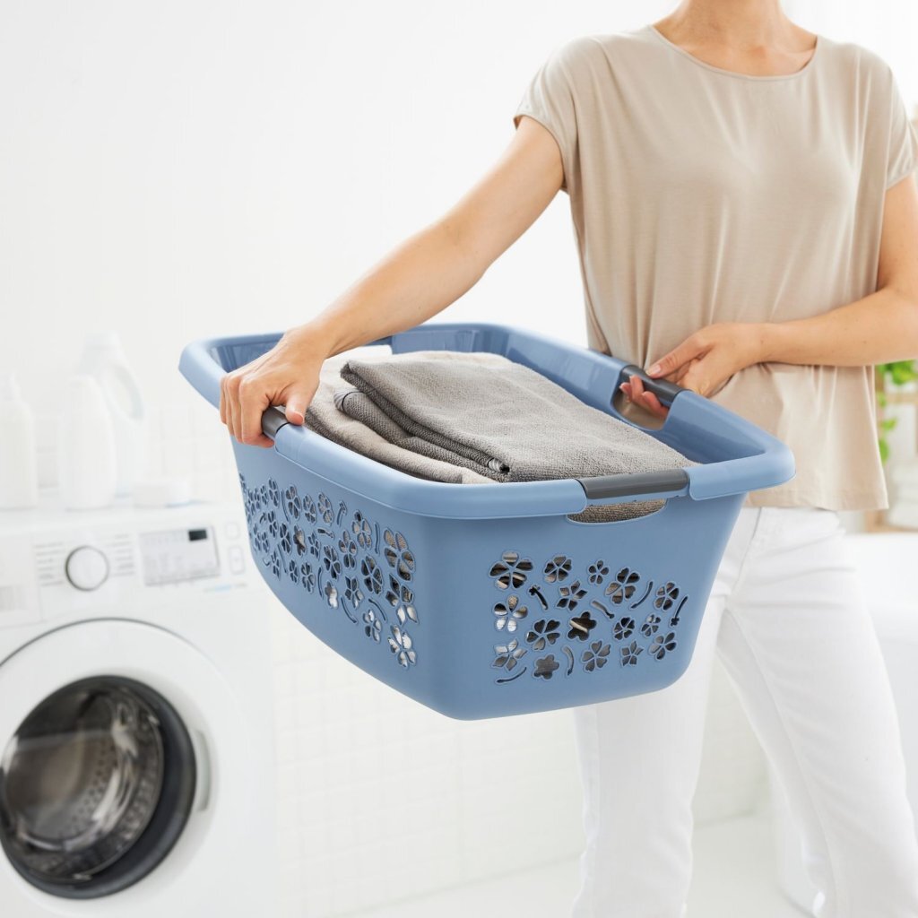 Rotho panier à linge fleurs 50l bleu horizon