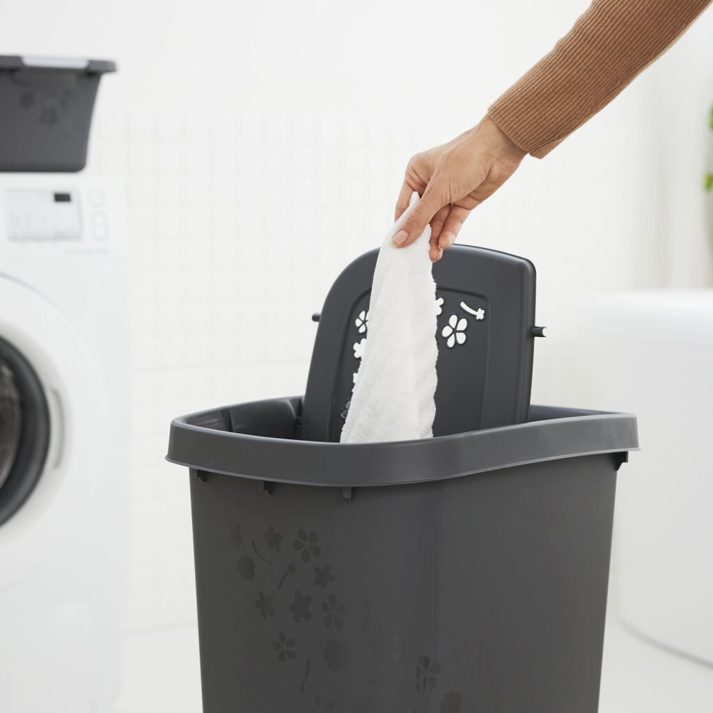 Rotho fleurs collecteur de linge 44,7x34,7x60,5 55l anthracite