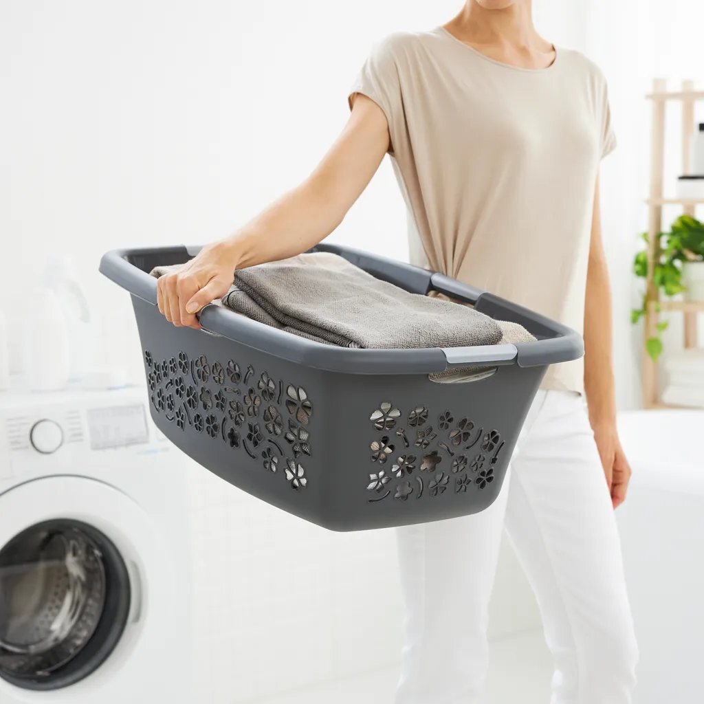 Panier à linge fleurs Rotho 50l anthracite