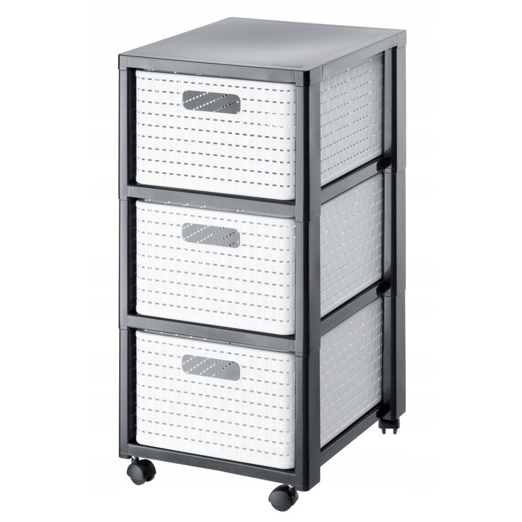 Commode Rotho country design à roulettes 3x18l blanc