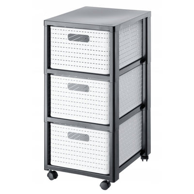 Commode Rotho country design à roulettes 3x18l blanc