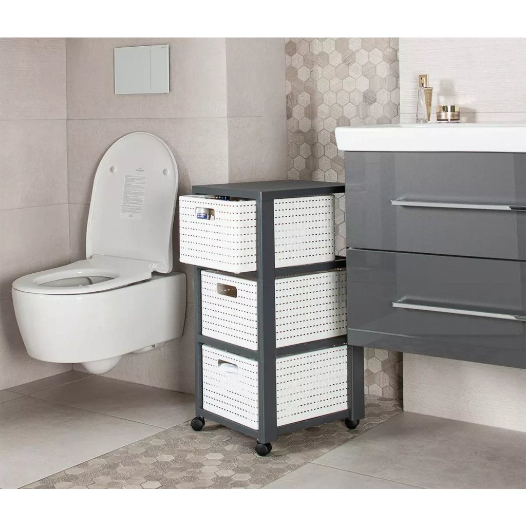 Commode Rotho country design à roulettes 3x18l blanc