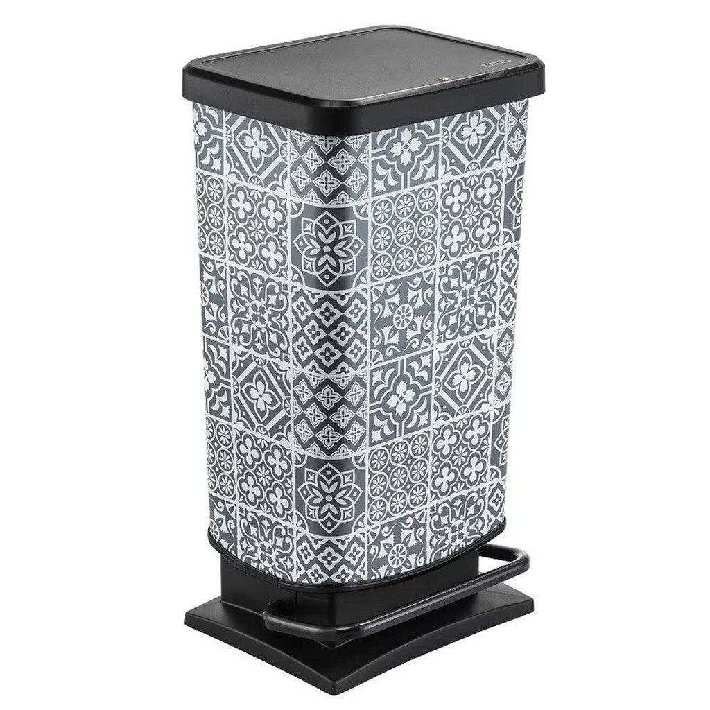Rotho rotho paso pédale bac carreaux 40l gris noir