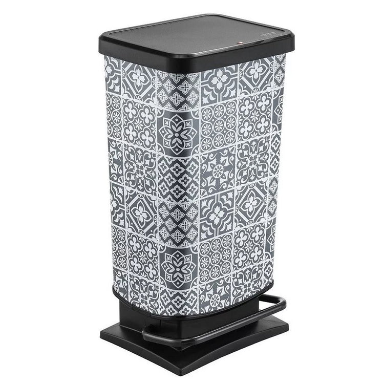 Rotho rotho paso pédale bac carreaux 40l gris noir