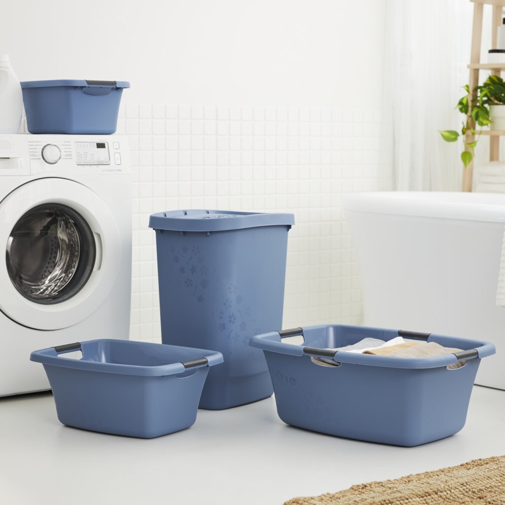 Rotho panier à linge fleurs 12l bleu horizon