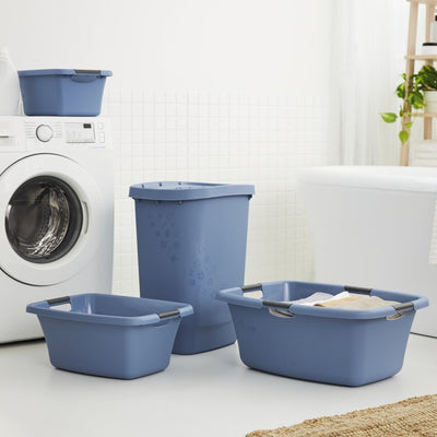 Rotho panier à linge fleurs 12l bleu horizon