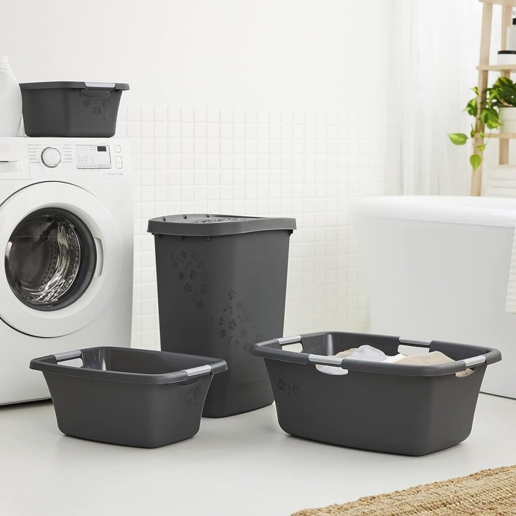 Panier à linge fleurs Rotho 25l anthracite