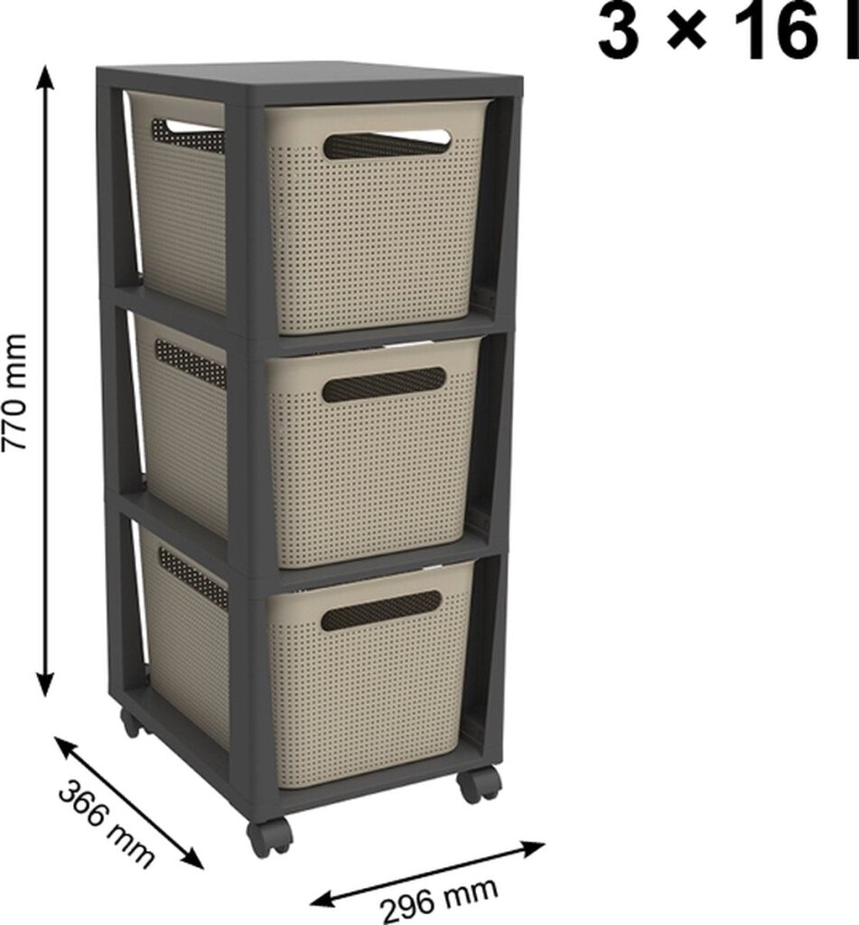 Commode design tour Brisen Rotho 3x16l avec roulettes cappuccino