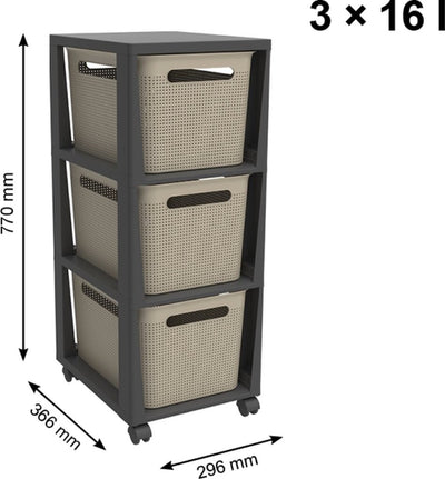 Commode design tour Brisen Rotho 3x16l avec roulettes cappuccino