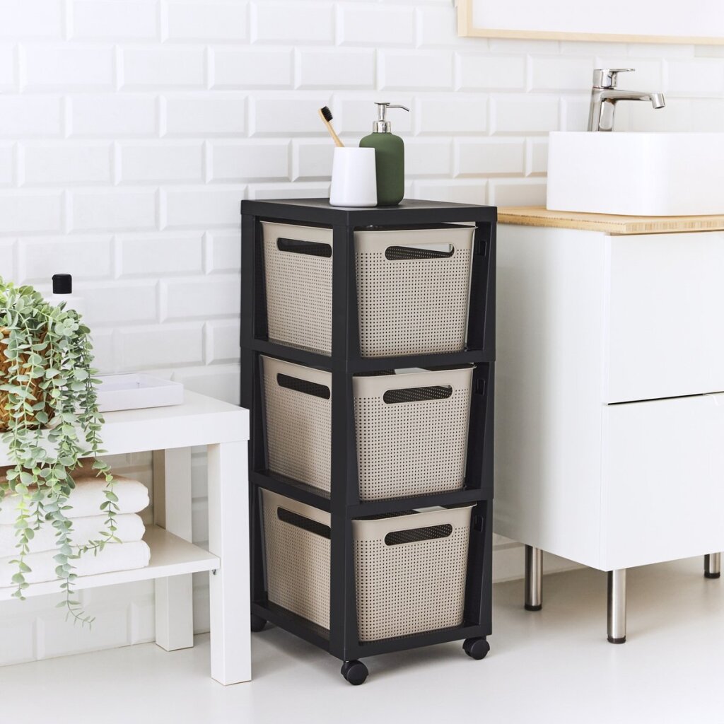 Commode design tour Brisen Rotho 3x16l avec roulettes cappuccino