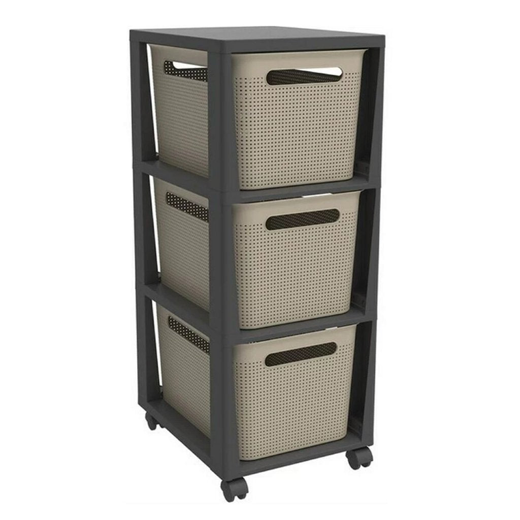 Commode Rotho pina avec 3 tiroirs 77x36,6x29,6 cm cappuccino anthracite