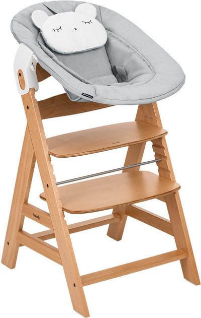 Hauck alpha chaise haute - ensemble nouveau-né pré - fsc® - certifié - gris nature