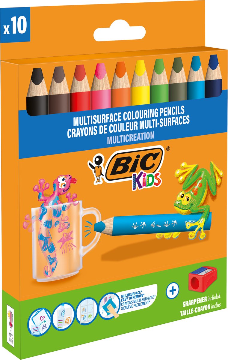 Bic kids multisurface - crayons de couleur - enfants et adultes - différentes couleurs - crayon - 10 pièces