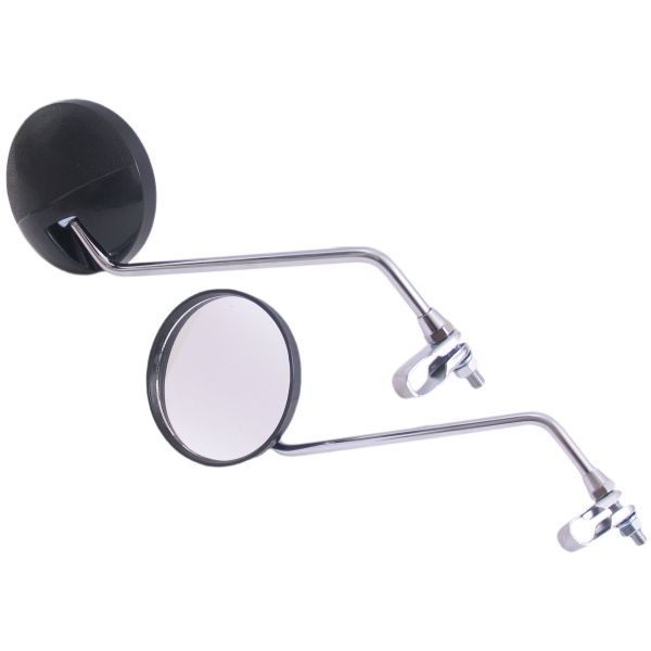 Miroir de bord Ensemble avec pince M8 avec une forme ronde en verre transparent chrome noir
