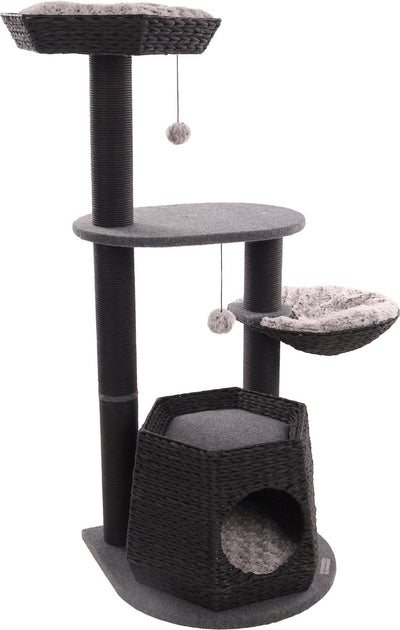 Arbre à chat Flamingo – Berliot noir – 90 × 65 × 118 cm – corde à gratter en papier – avec hamac, abri plates-formes de couchage – pour chats