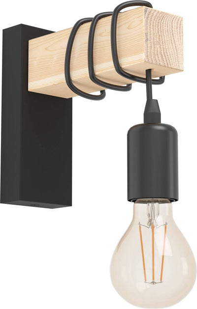 Applique Eglo townshend - e27 - 21,5 cm - bois - marron noir - bois fsc