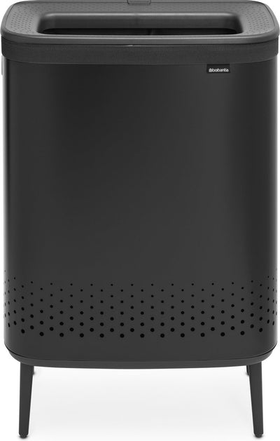 Brabantia bo hi panier à linge - avec couvercle - 2 x 45 l - trieur de linge - 2 compartiments - noir mat