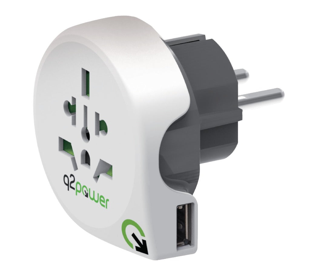 Q2 Power Q2 1,100110 Adaptateur de voyage USB du monde à l'Europe mis à la terre