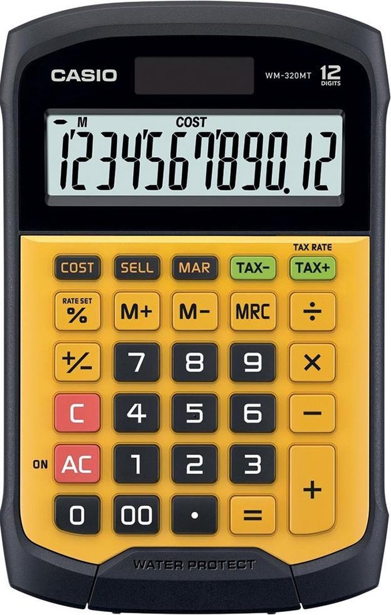 Calculatrice de poche Casio WM-320MT avec affichage noir, calculatrice jaune