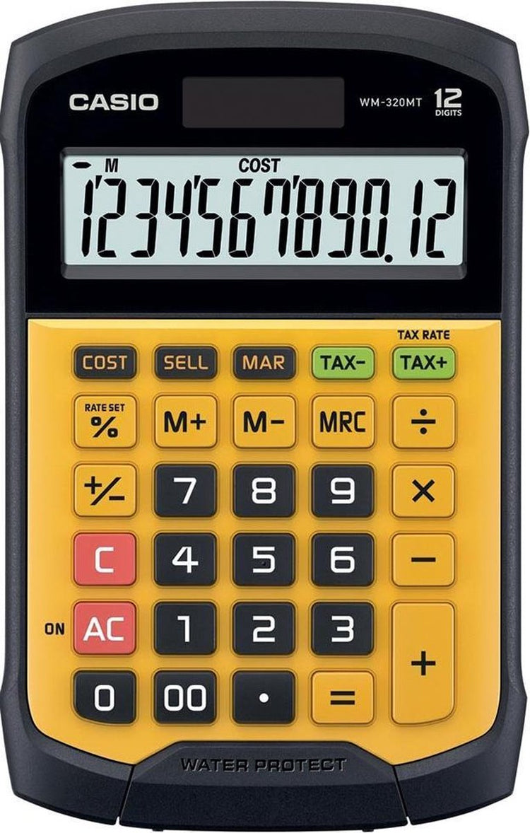 Calculatrice de poche Casio WM-320MT avec affichage noir, calculatrice jaune
