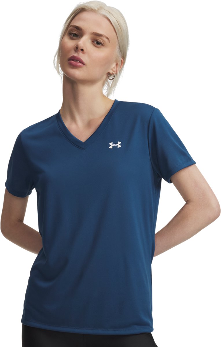 Under Armour Tech SSV - T-shirt de sport pour femme Solid-Blu - Wham Blue - Blanc