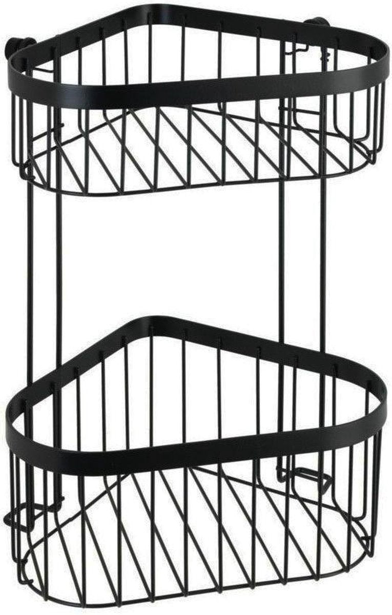 Wenko support de douche coin 2 couches classic plus noir noir mat 24x33cm - panier de douche