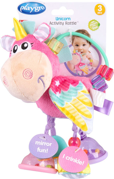 Playgro clip clop hochet licorne licorne rose - jouet d'activité - hochet - cadeau maternité - jouets bébé - jouet bébé - accessoire poussette - peluche - hochet bébé - jouet de dentition - jouet à saisir - bébé