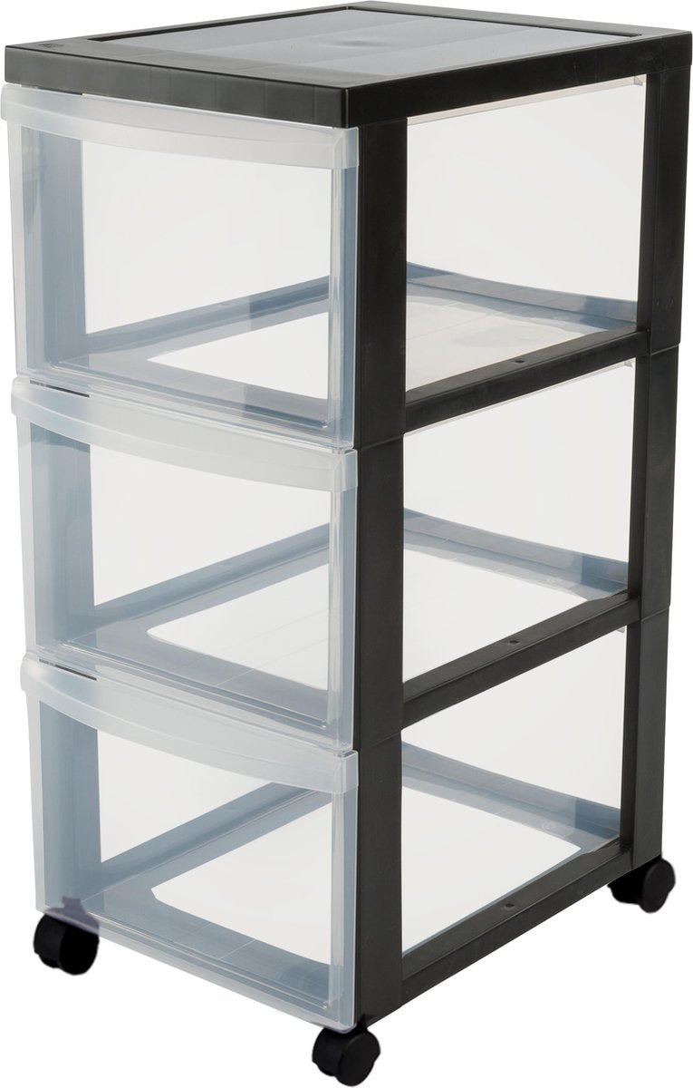 Commode design Iris - 3 tiroirs profonds - plastique - noir transparent