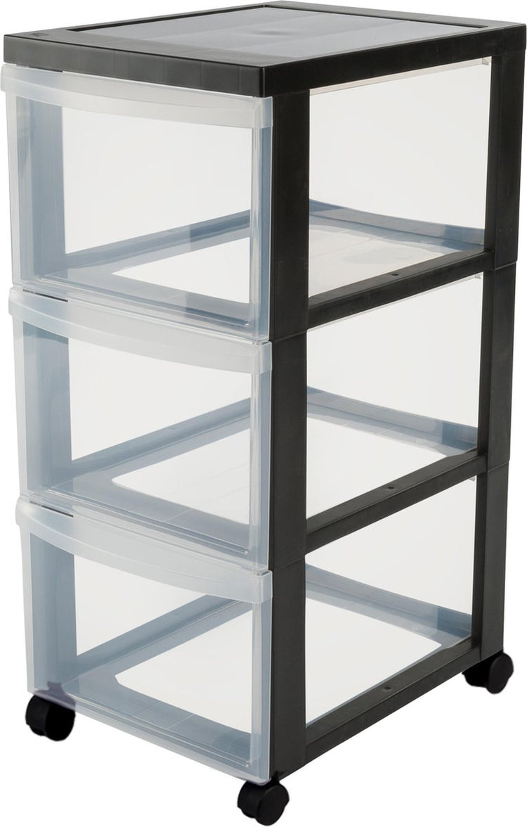 Commode design Iris - 3 tiroirs profonds - plastique - noir transparent