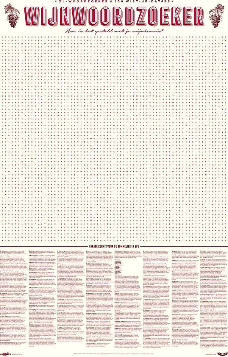 Affiche de jeu Stratier XL - 100 termes de recherche de mots sur le vin - vin - faits - jeu