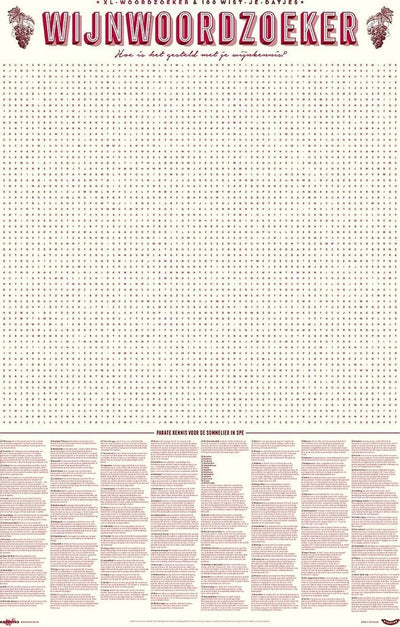Affiche de jeu Stratier XL - 100 termes de recherche de mots sur le vin - vin - faits - jeu