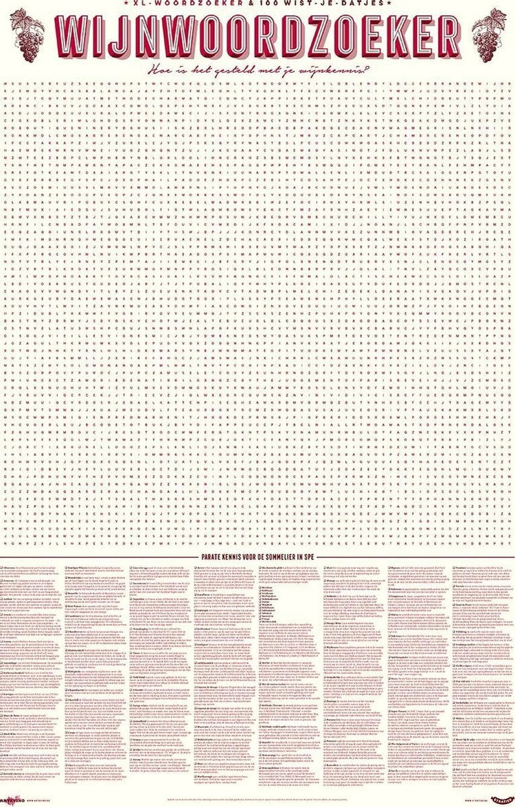Affiche de jeu Stratier XL - 100 termes de recherche de mots sur le vin - vin - faits - jeu