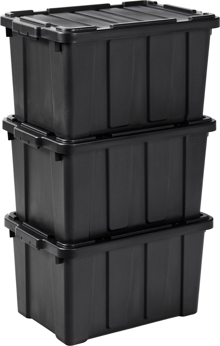 Iris power box boîte de rangement robuste - 50l - 100% plastique recyclé - noir - lot de 3