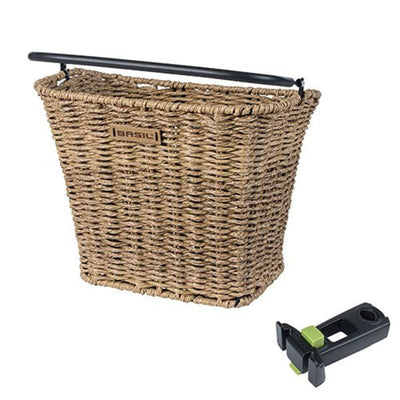 Basil Bremen Rattan Look KF - Panier à vélo - Bond - y compris Basil KF Ahead-Stemtrolder - brun clair