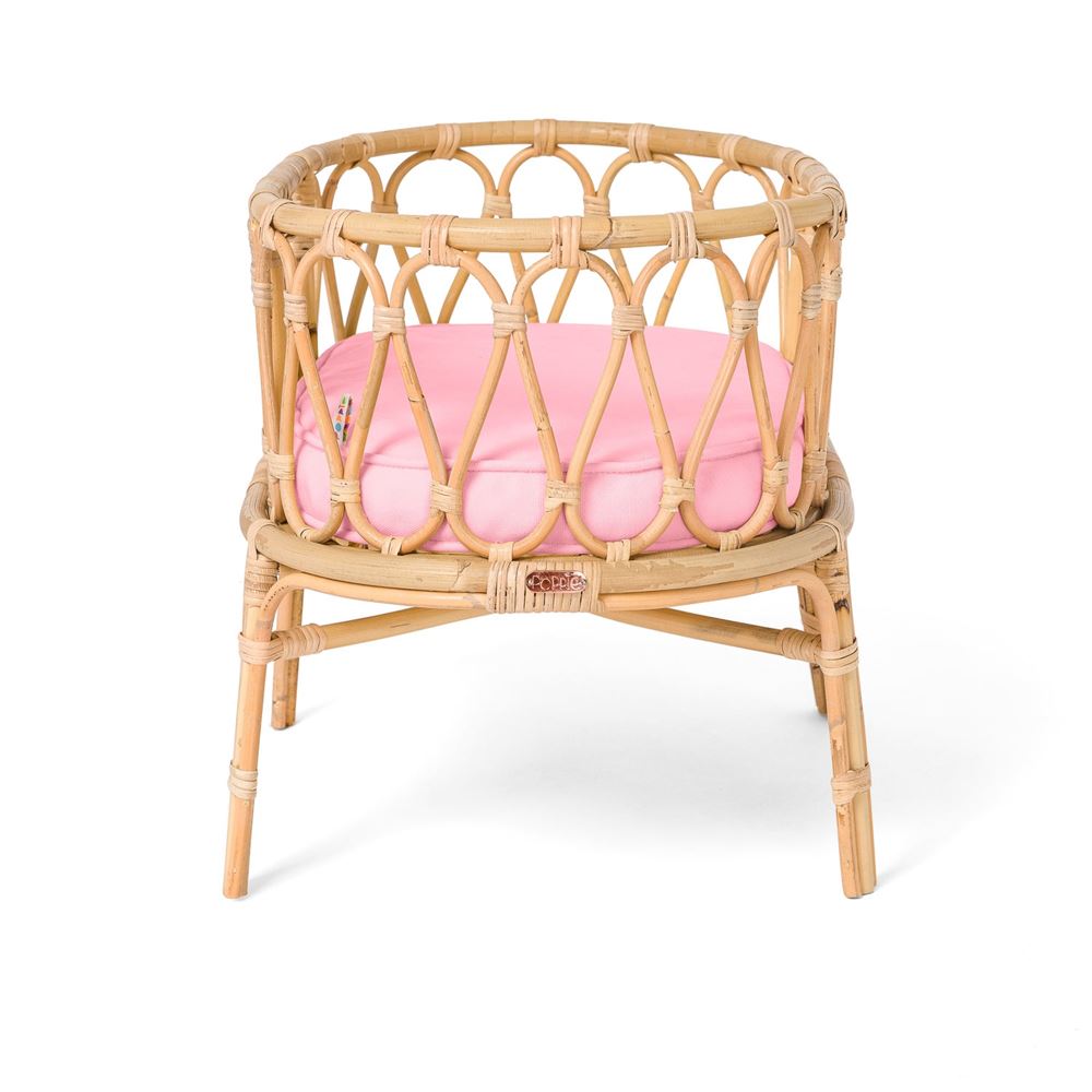 Berceau de poupée en rotin avec matelas rose