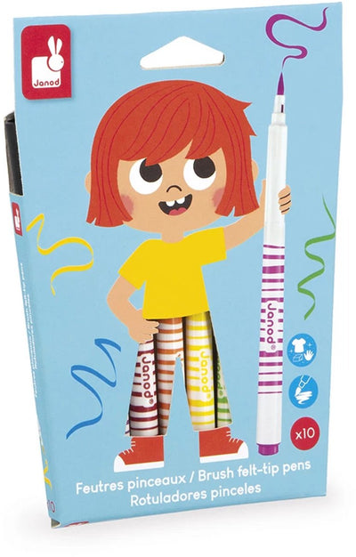 Janod - colo - stylos pinceaux - set de 10 couleurs différentes