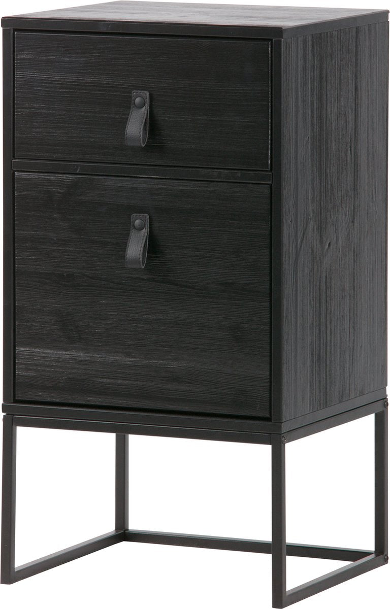 Table de chevet Woood Zola avec table de chevet. tiroir et porte - pin - noir - 74x40x35