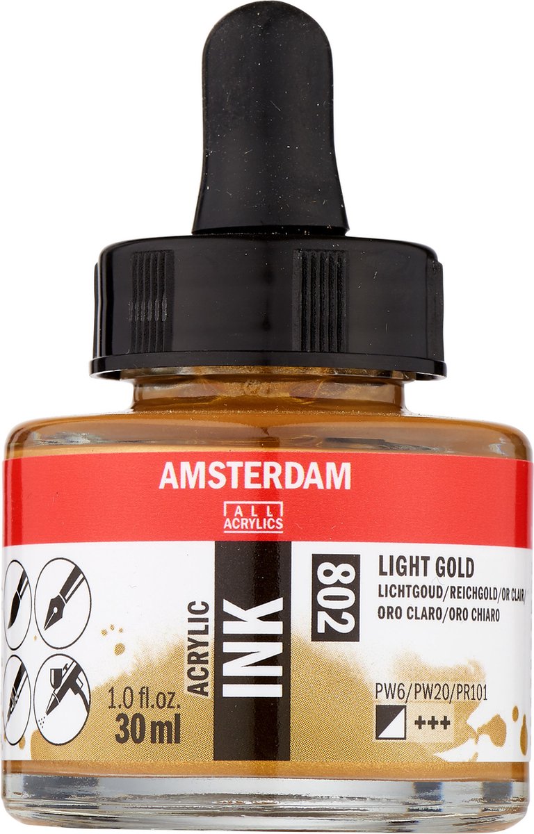 Amsterdam tous acryliques amsterdam • bouteille d'encre acrylique 30 ml or clair 802