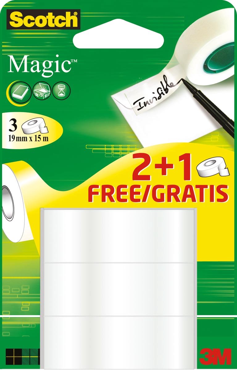Ruban adhésif Scotch magic 19mmx15m 2+1 gratuit invisible 3 rouleaux