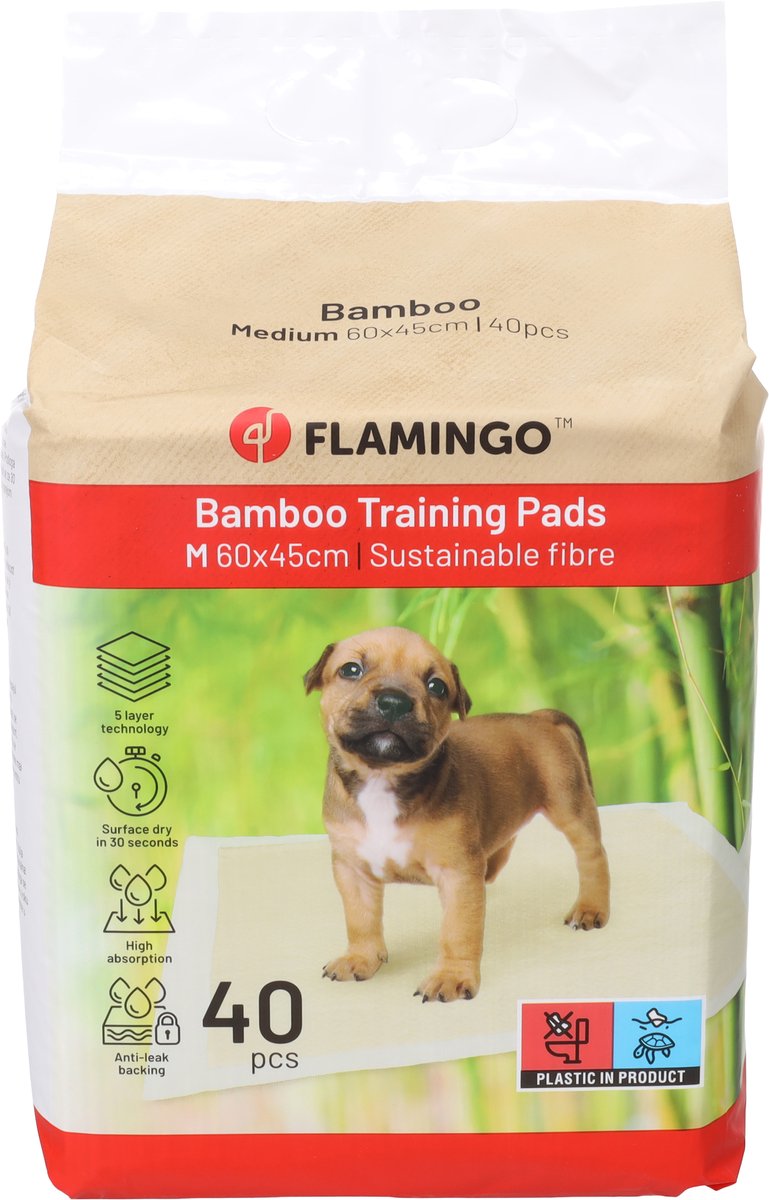 Coussinets pour chiots Flamingo - tapis de dressage bambou padu beige m - 60x45 cm - 40 pièces - tapis de dressage de toilette en bambou pour chiots chiens - super absorbant séchage rapide