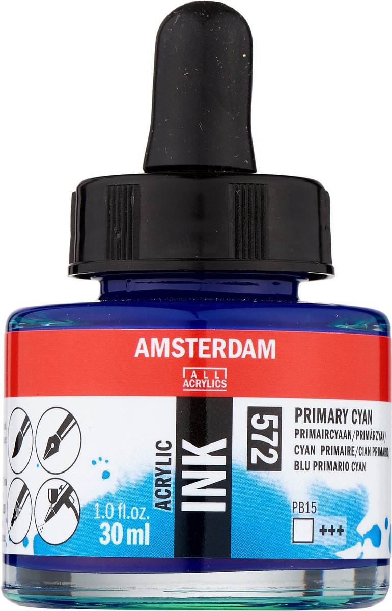 Bouteille d'encre acrylique Amsterdam 30 ml cyan primaire 572