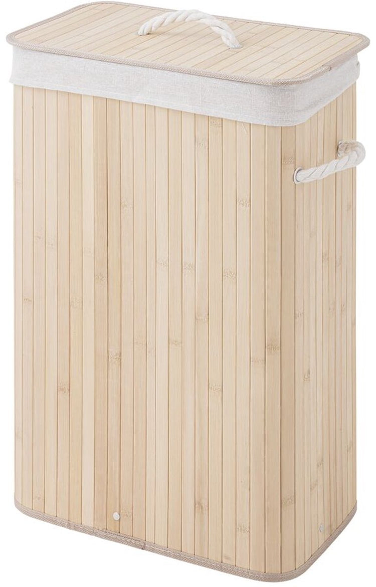 Sealskin Bamboo - Panier à linge en bambou avec couvercle - Sac à linge lavable en coton - Anses - 56 litres - Dimensions 60 x 40 x 23,5 cm - Marron naturel