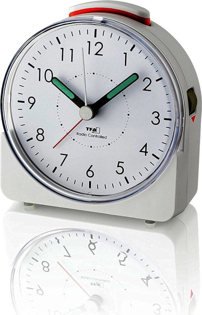 Tfa dostmann 60.1513.02 - réveil - analogique - affichage de l'heure radiocommandé - balayage silencieux - alarme - snooze - plastique - aiguilles lumineuses - éclairage de l'écran - blanc