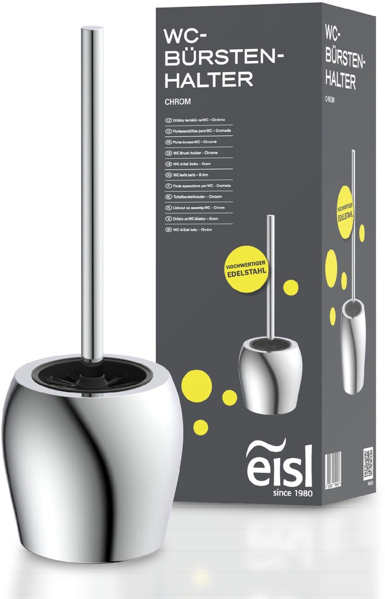 Porte-brosse de toilette Eisl - chrome - brosse de toilette de salle de bain - brosse de toilette sur pied avec support et récipient intérieur - brosse de toilette