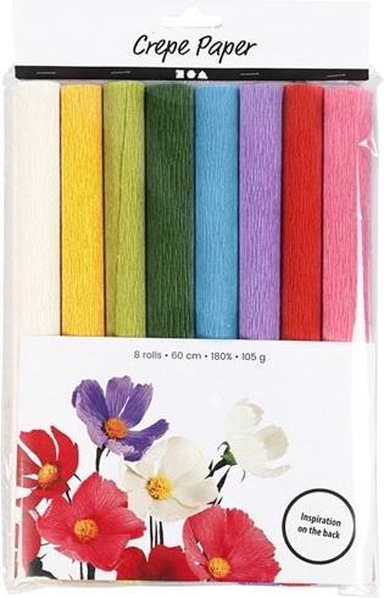 Papier crêpé Couleurs standard, 8 feuilles